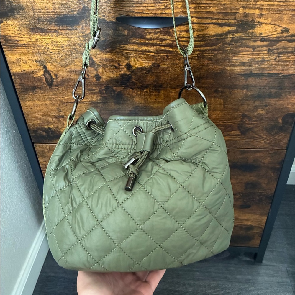 Quilted Olive Green Small Bucket Bag